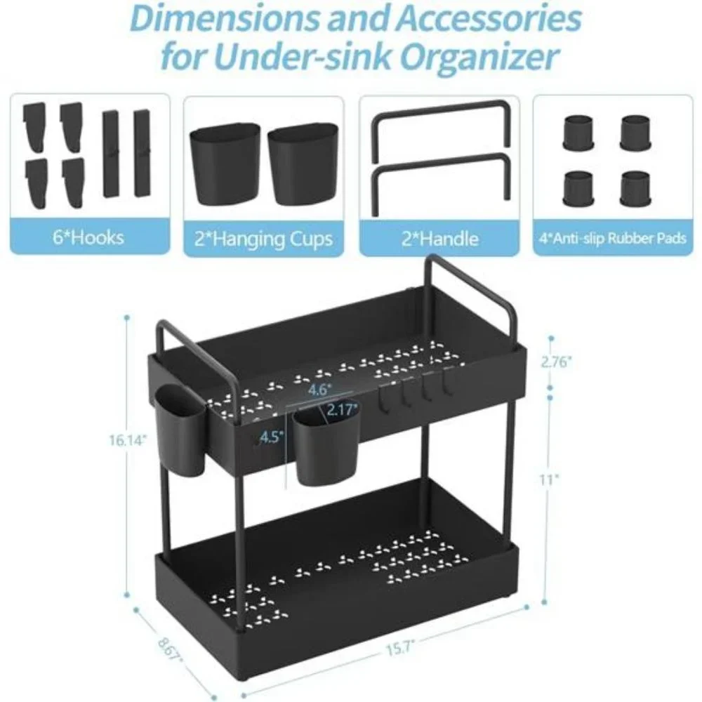 Under Sink Organizer, 2 Tier Bathroom Sink Storage Under Cabinet Organizer